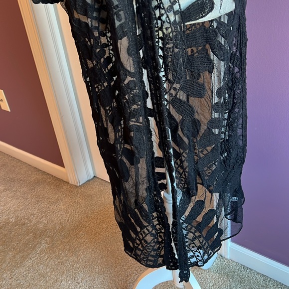 Lace Duster Kimono Black cardigan floral size large - Picture 3 of 6